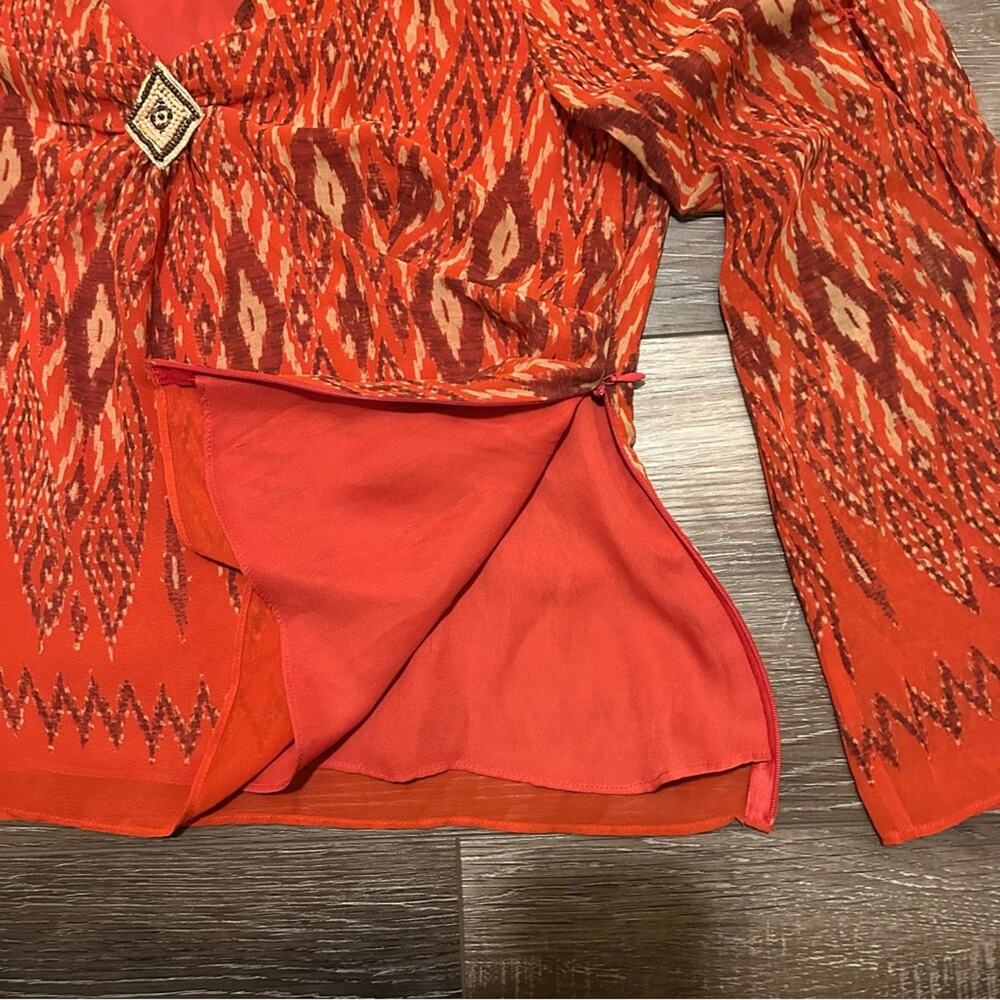 Bandolino Red Flowy Boho Patterned Blouse Size 12P - Picture 6 of 9